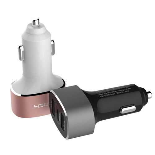 ROCK Type C Car Charger 5A Dual USB Type-C Charger Adapter For iPhone X 8 8plus Samsung  S8 Oneplus Fashion