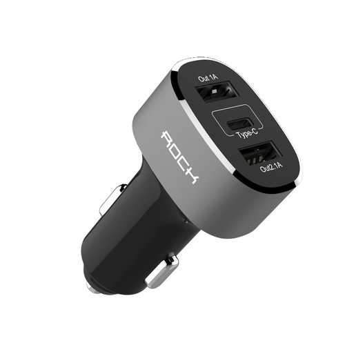 ROCK Type C Car Charger 5A Dual USB Type-C Charger Adapter For iPhone X 8 8plus Samsung  S8 Oneplus Fashion