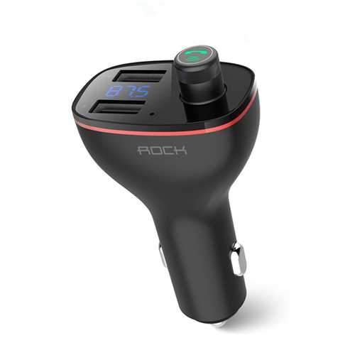 ROCK B300 3.4A bluetooth 4.2 Handsfree Calling FM Transmitter Digital Monitor Dual USB Car Charger on Sale