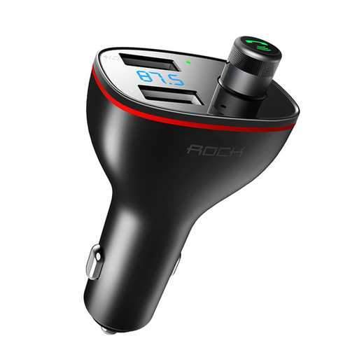 ROCK B300 3.4A bluetooth 4.2 Handsfree Calling FM Transmitter Digital Monitor Dual USB Car Charger on Sale