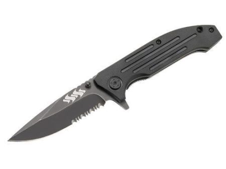 Kuuma 45  Serrated Edge Spring Assisted Folding Knife - Stainless Steel Online now