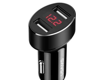 USAMS US-CC045 2.1A 2Ports USB Car Charger With LED Display For iphone X 8 8Plus Samsung S8 Xiaomi6 Supply